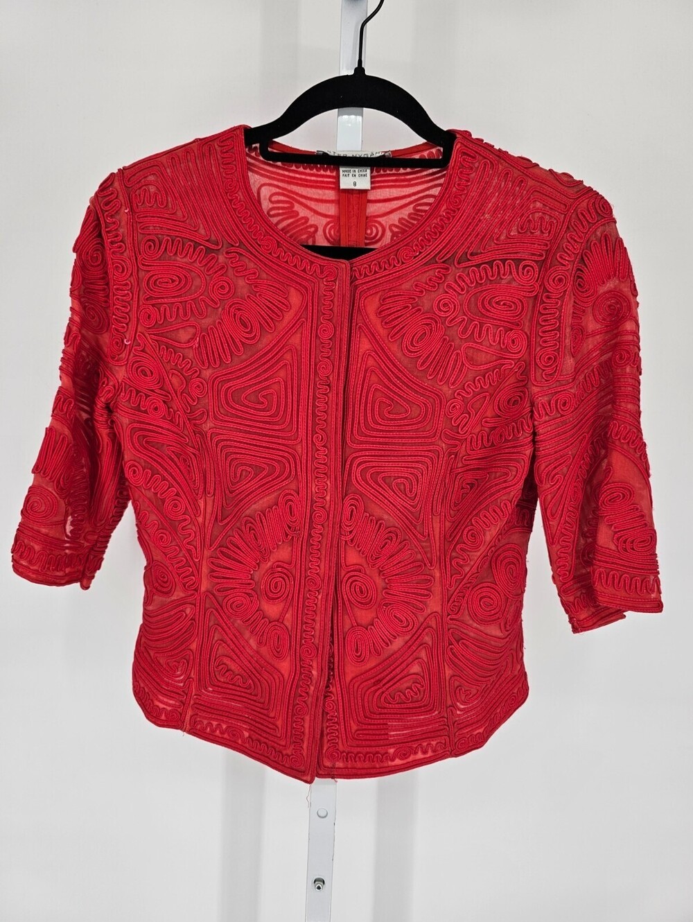 Peter Nygard Womens Sz 8 3/4 Sleeve Textured Suit Jacket Sweater Red